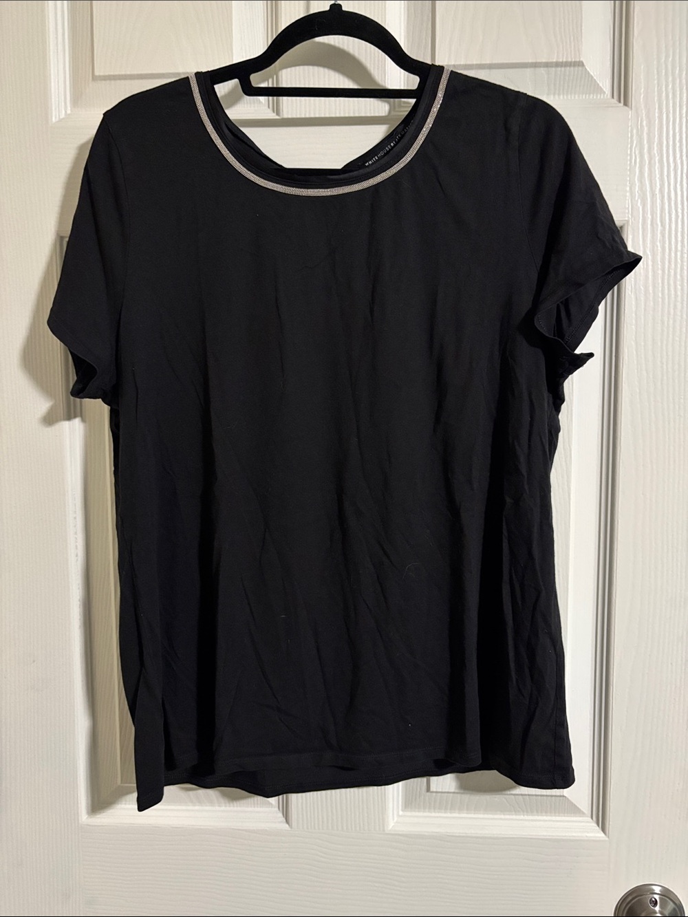 White House Black Market Black Short-Sleeve Tee with Silver Neck Trim